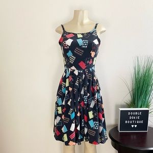 COOKIE PUSS | Vintage 90s Black Domino Print Tank Dress Sz M